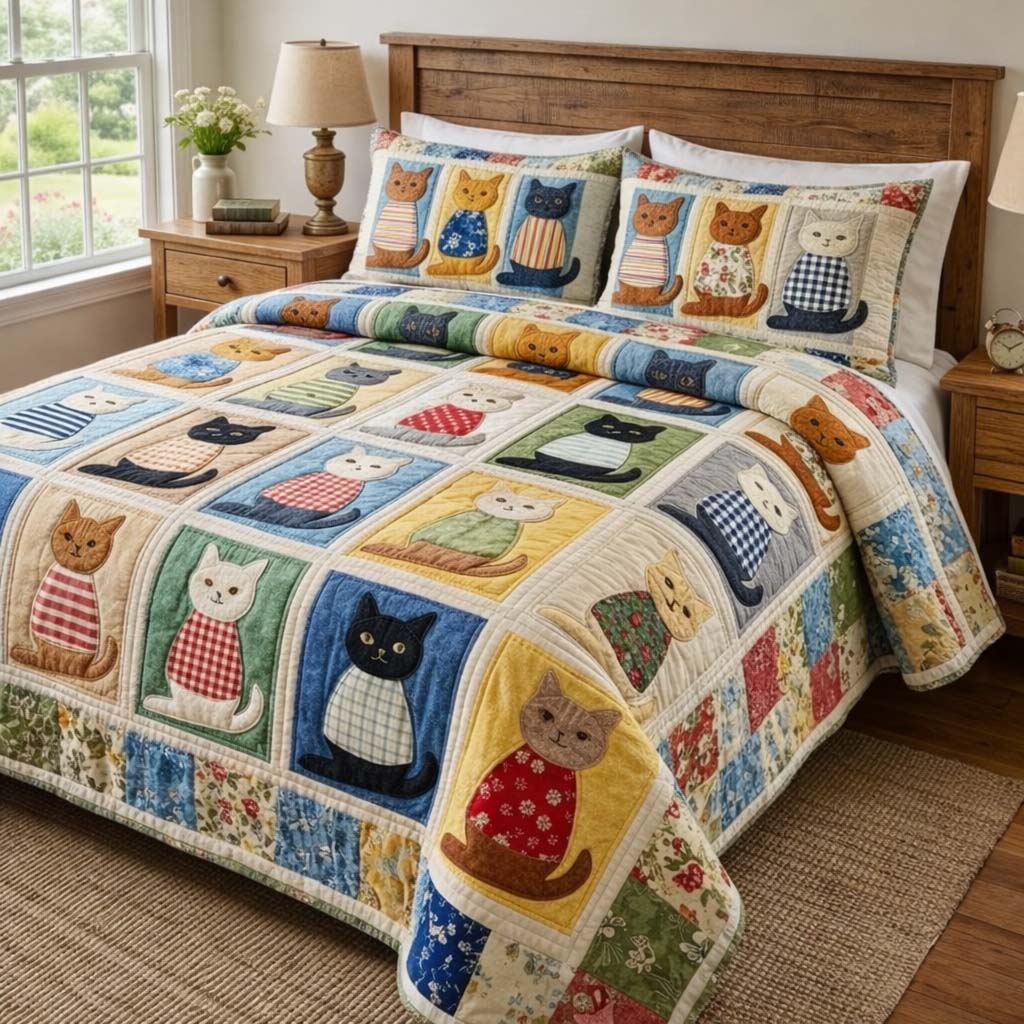 Cat Serenity 3-Piece Quilted Bedding Set GFTOQA1958