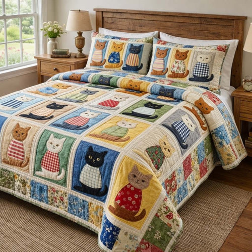 Cat Serenity 3-Piece Quilted Bedding Set GFTOQA1958