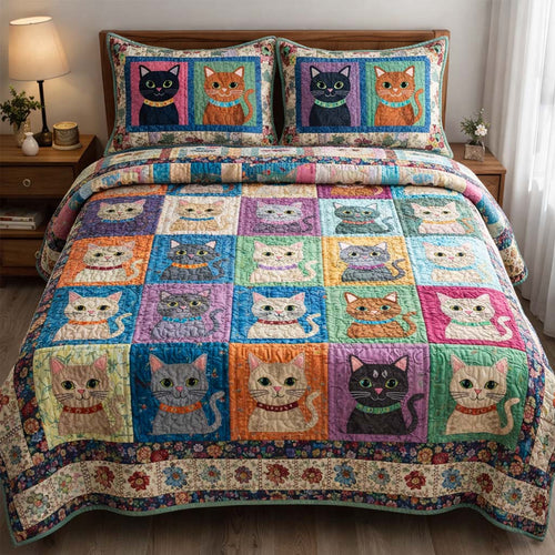 Cat Serenity 3-Piece Quilted Bedding Set GFTOQA1962