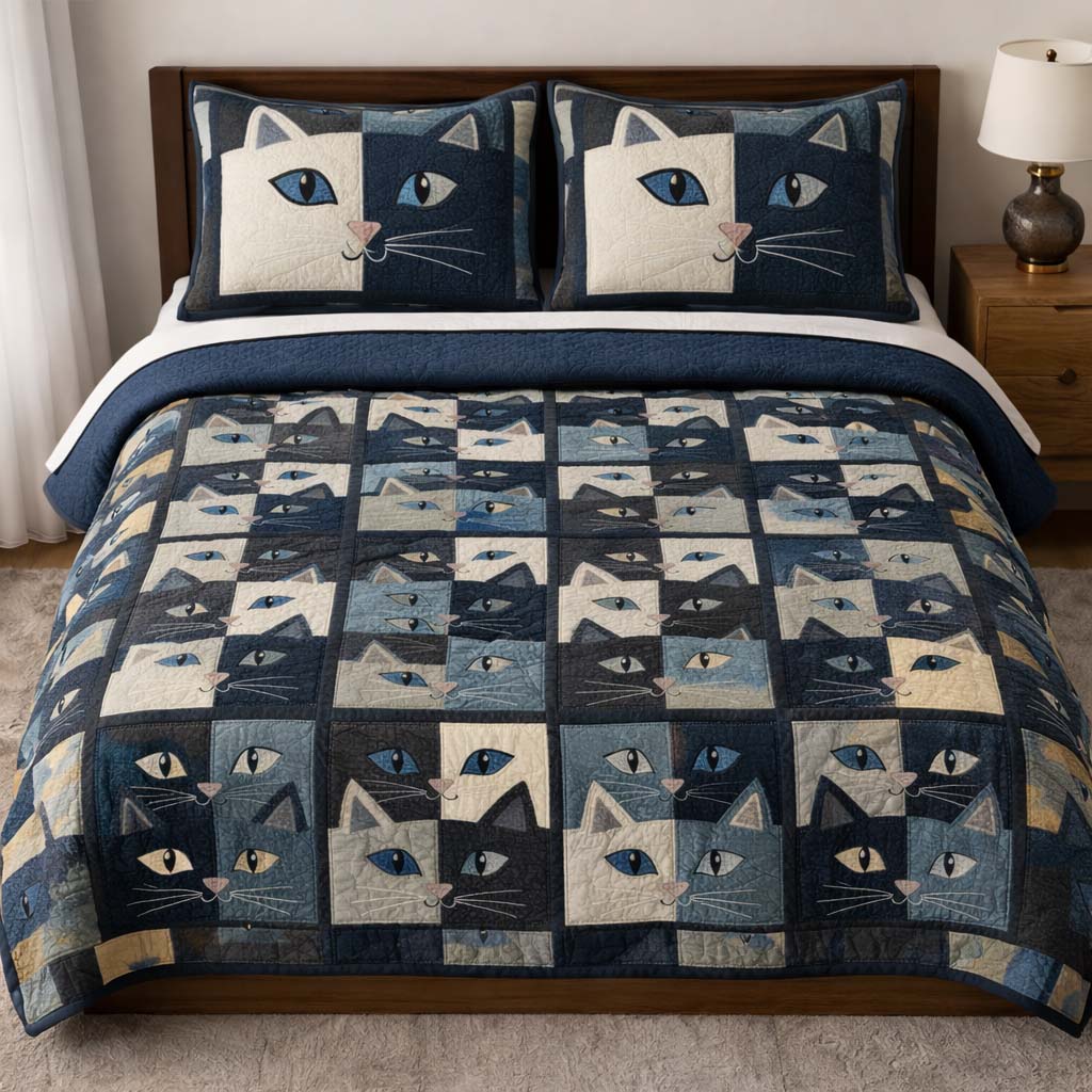 Cat Serenity 3-Piece Quilted Bedding Set GFTOQA1965