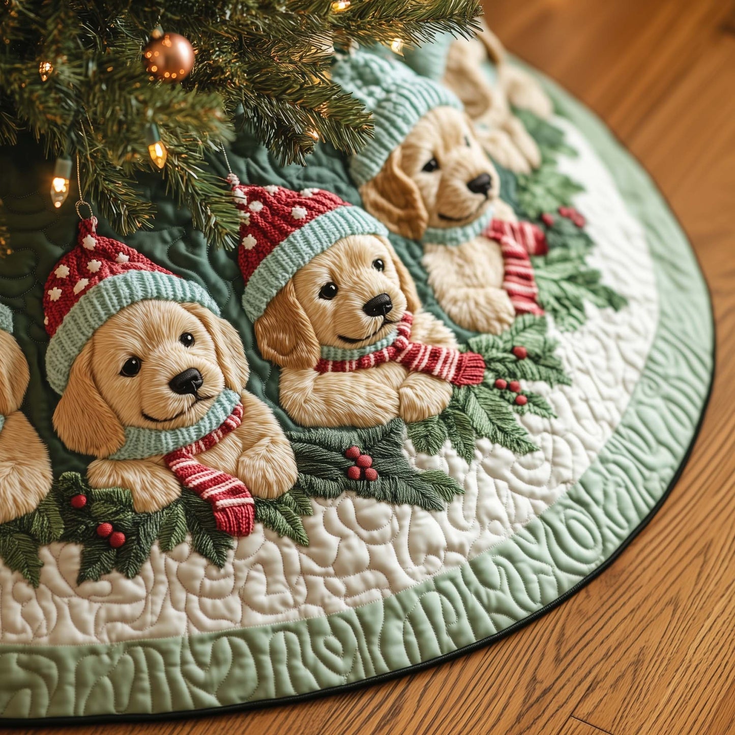 Cozy Puppy Quilted Tree Skirt GFTOQA241