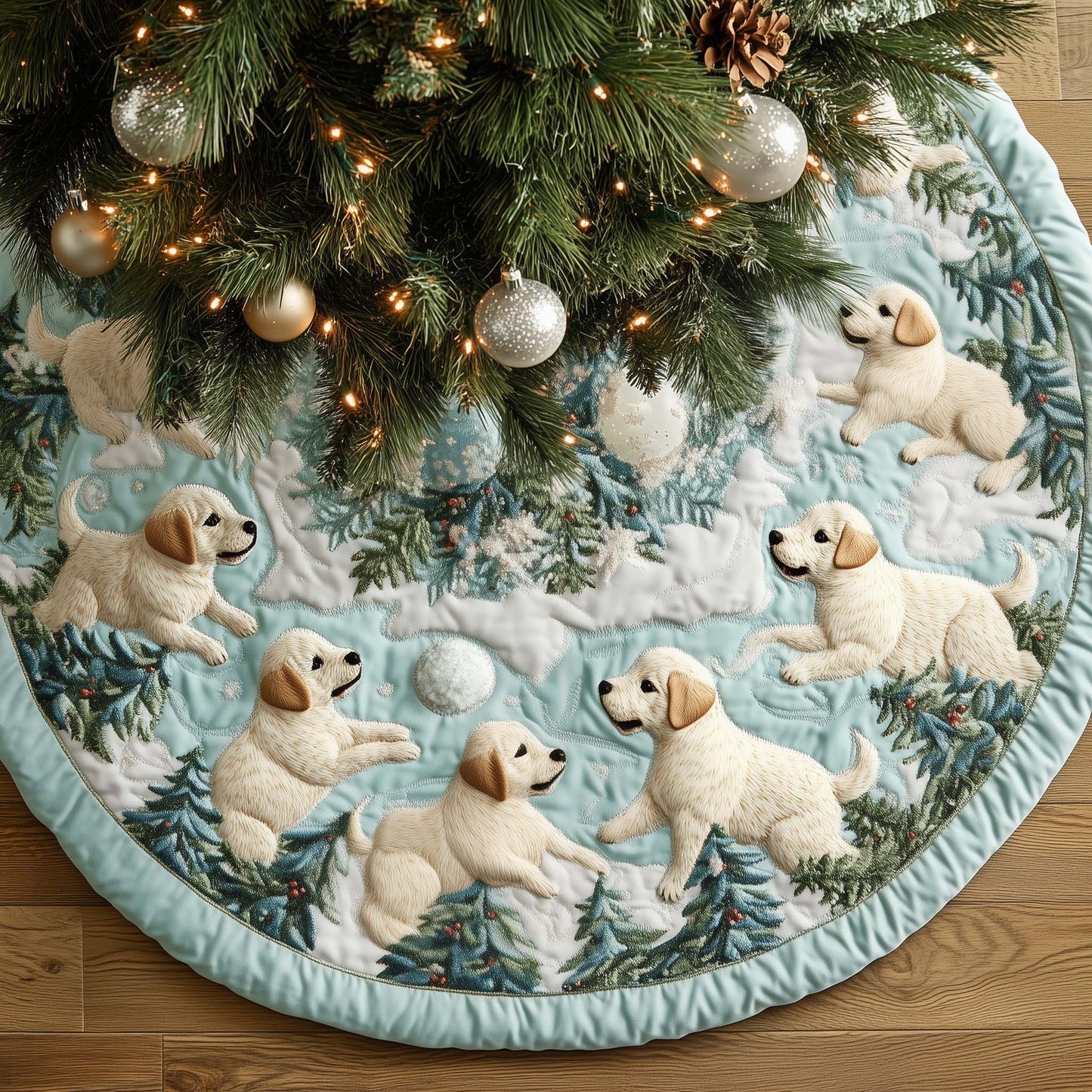 Snowball Fight Quilted Tree Skirt GFTOQA244