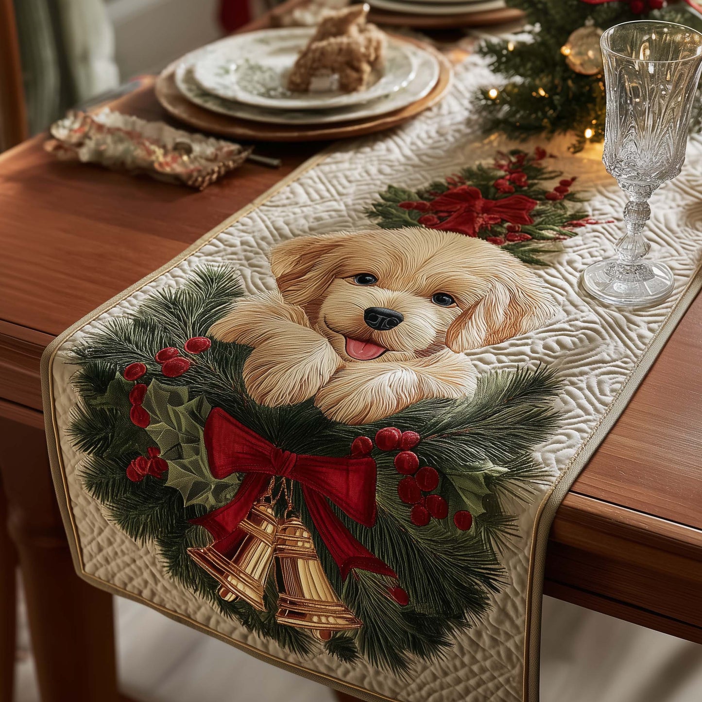 Golden Retriever Quilted Table Runner GFTOQA246