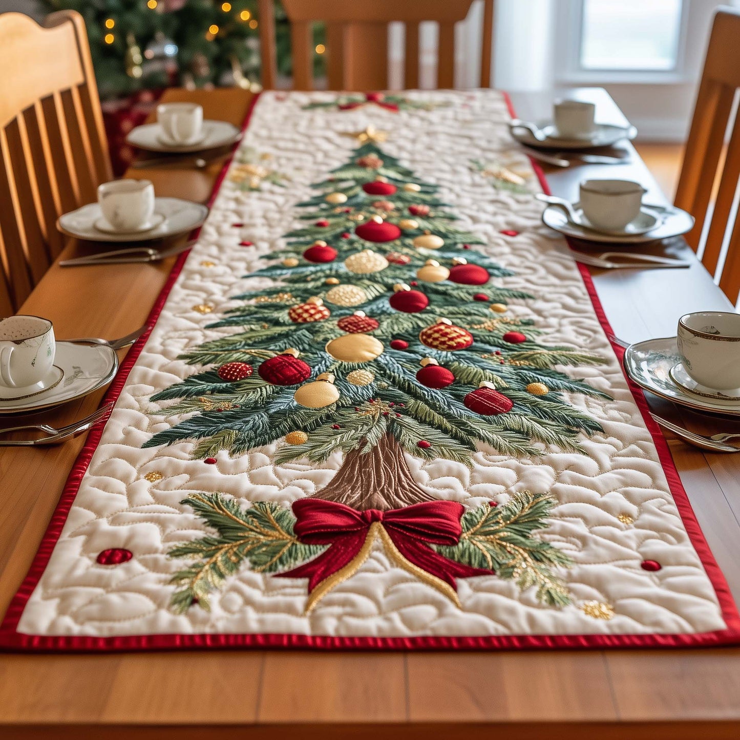 Holly Christmas Quilted Table Runner GFTOQA248