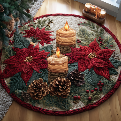 Candlelight Poinsettia Quilted Round Mat GFTOQA24