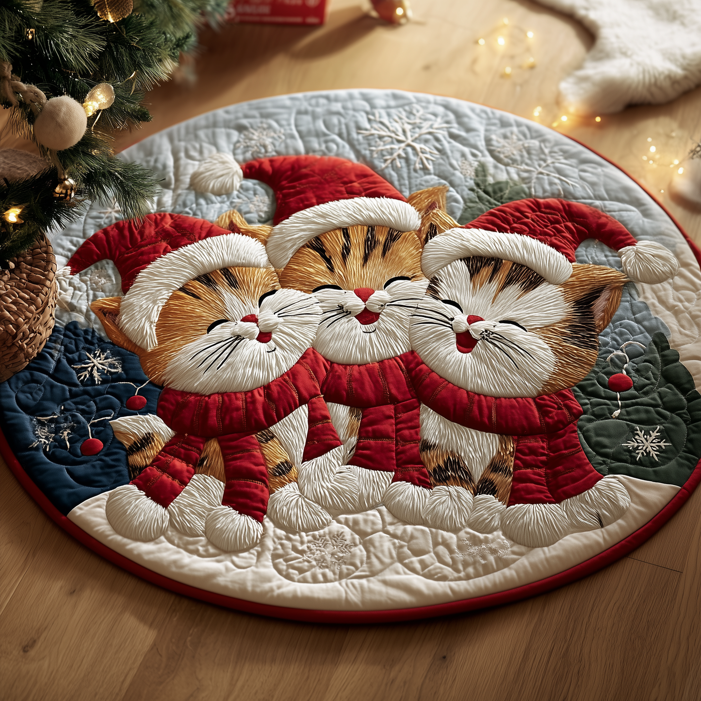 Jolly Kitty Carolers Quilted Round Mat GFTOQA34