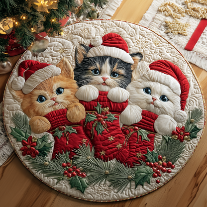 Purrfect Stocking Trio Quilted Round Mat GFTOQA35