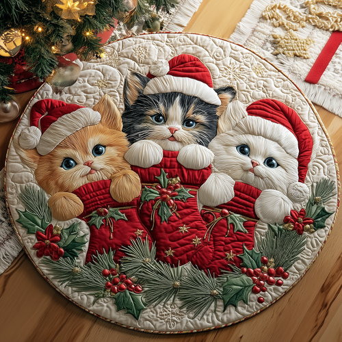 Purrfect Stocking Trio Quilted Round Mat GFTOQA35