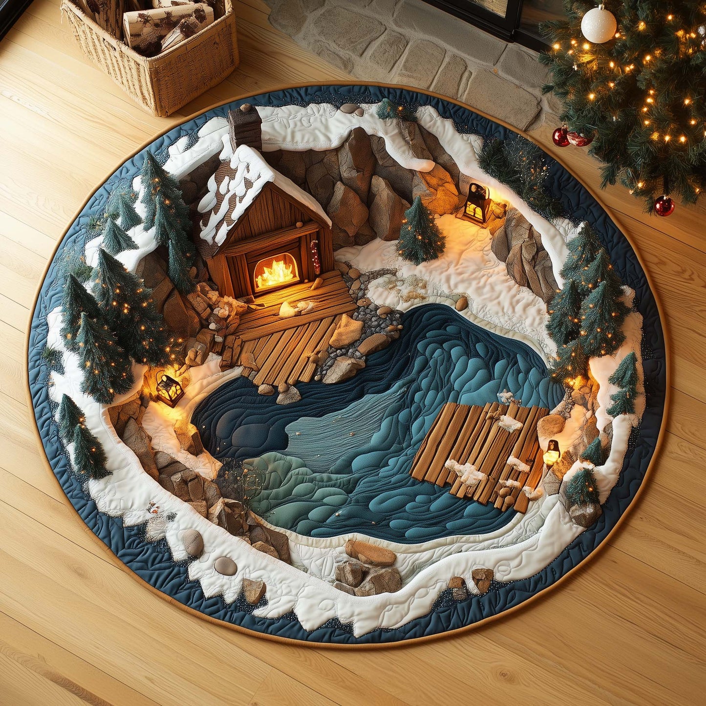 Winter Cabin Quilted Round Mat GFTOQA369