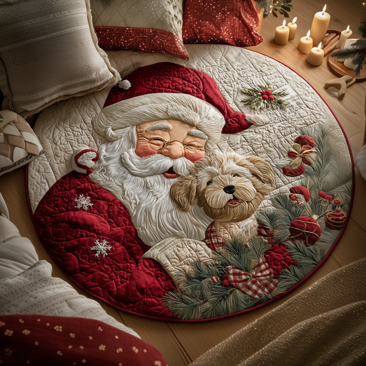Santa Furry Friend Quilted Round Mat GFTOQA36