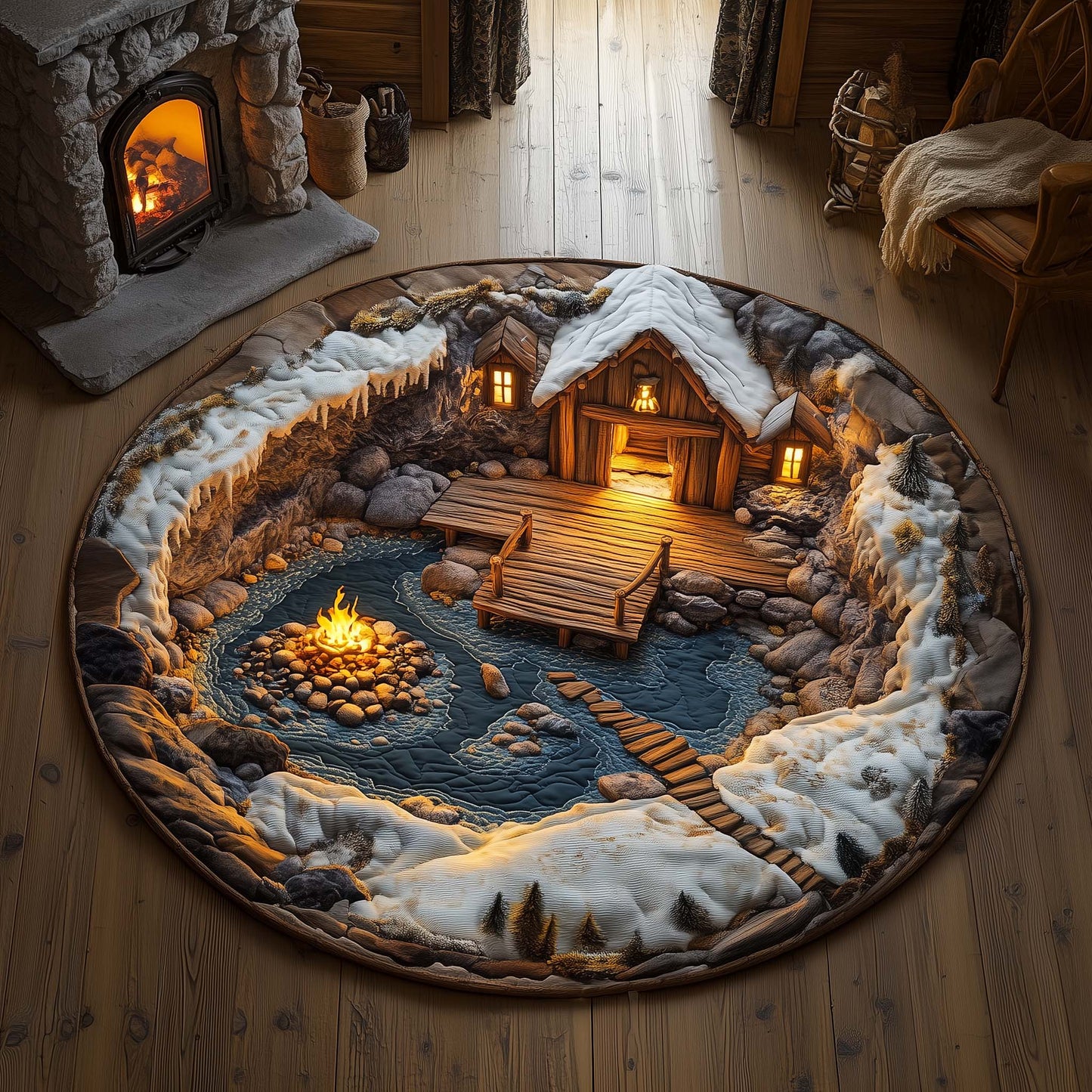 Winter Cabin Quilted Round Mat GFTOQA370