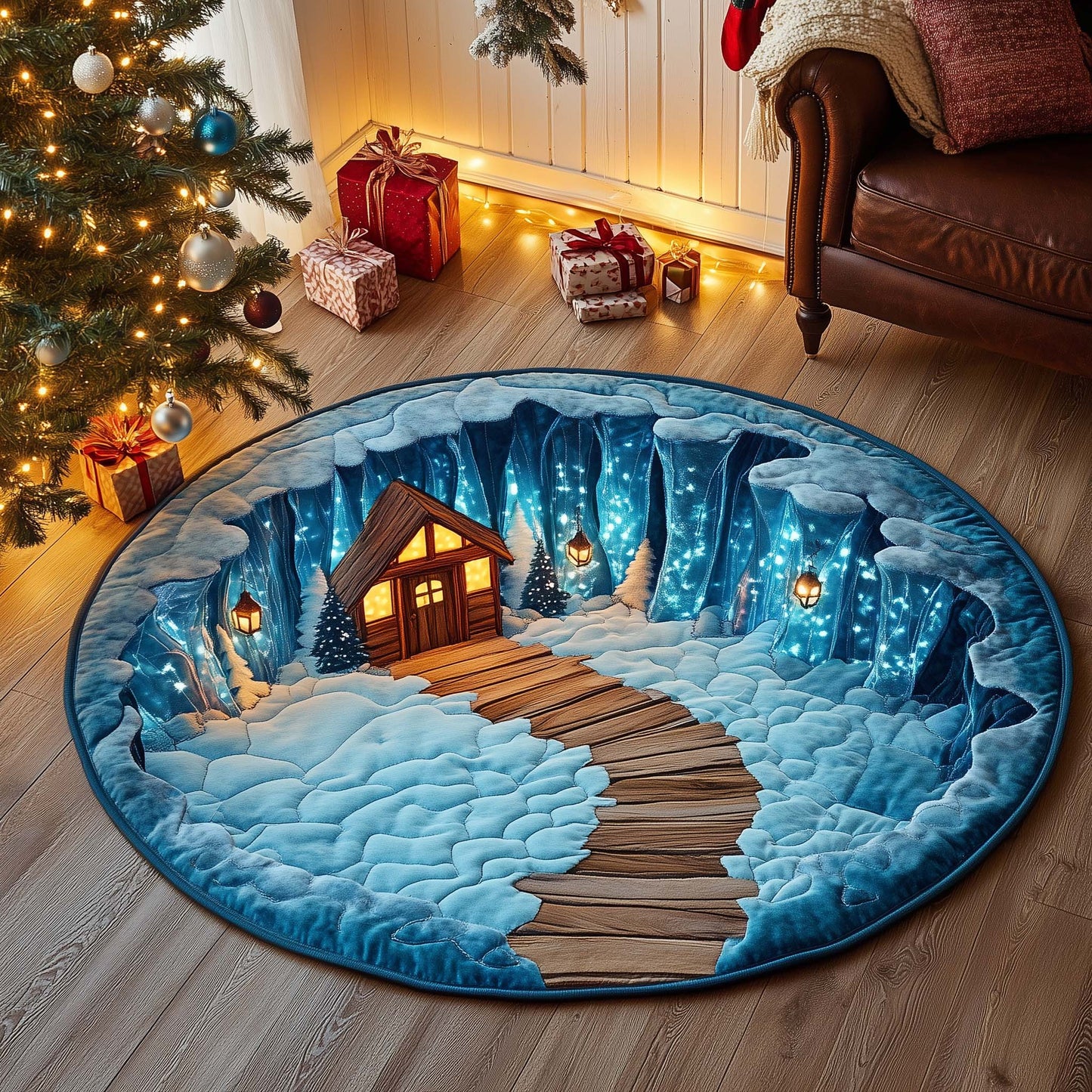 Winter Cabin Quilted Round Mat GFTOQA372