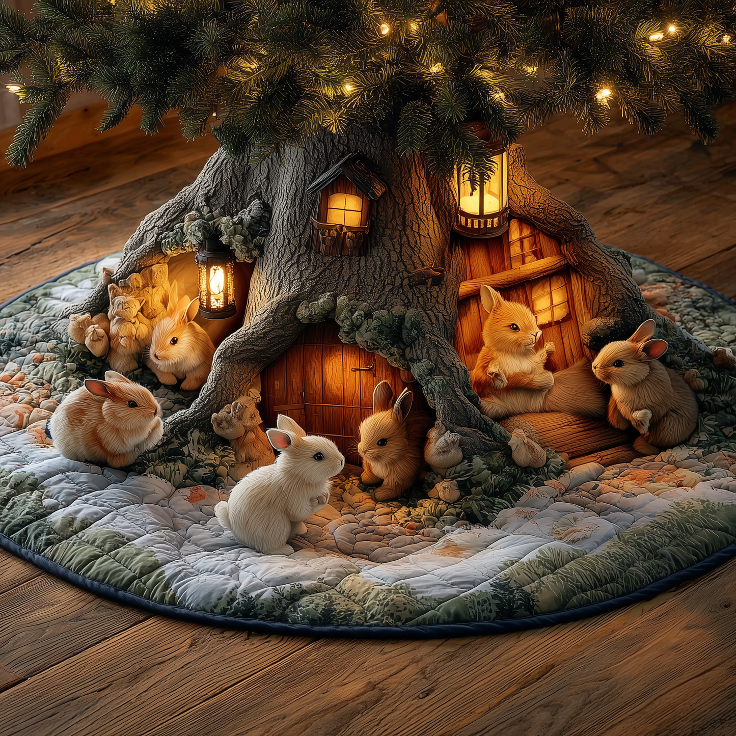 Enchanted Burrow Village Quilted Tree Skirt GFTOQA37