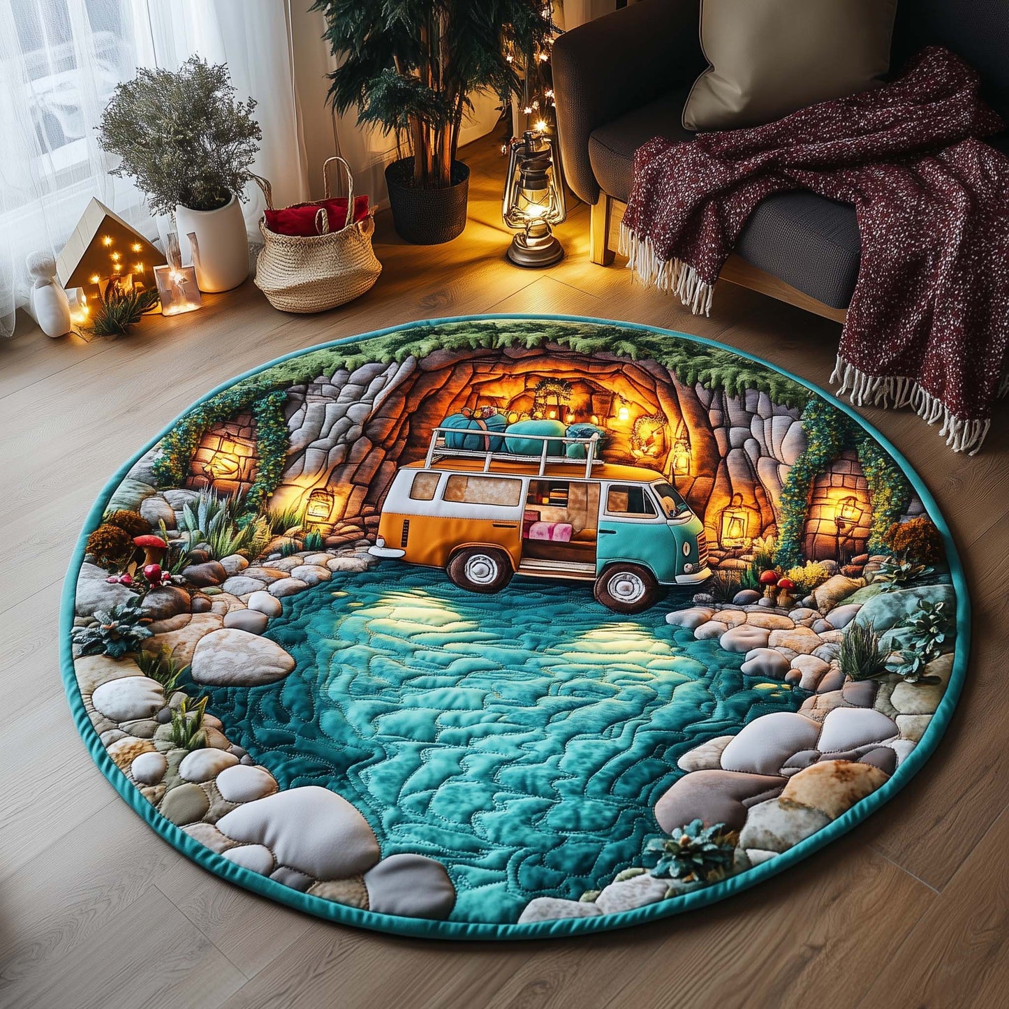 Hippie Van Quilted Round Mat GFTOQA381