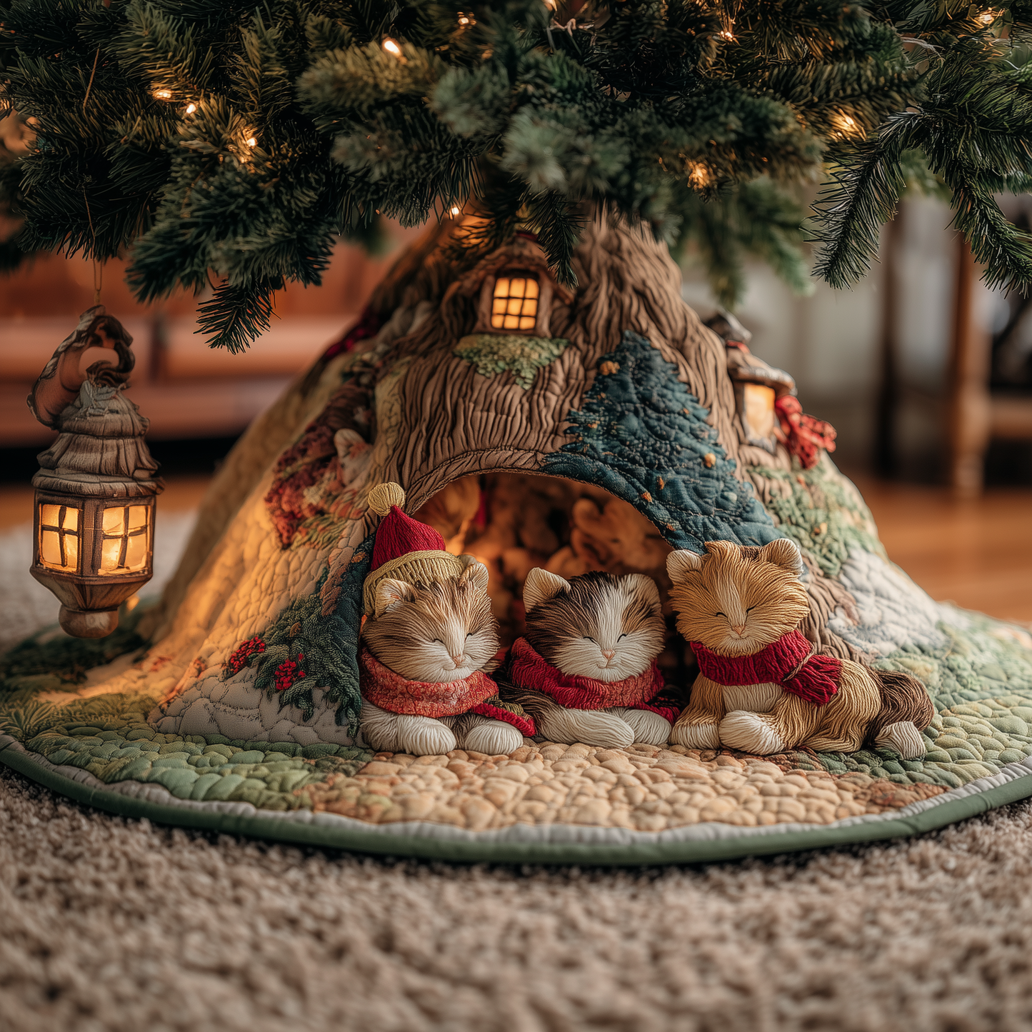 Cozy Kitty Cottage Quilted Tree Skirt GFTOQA39