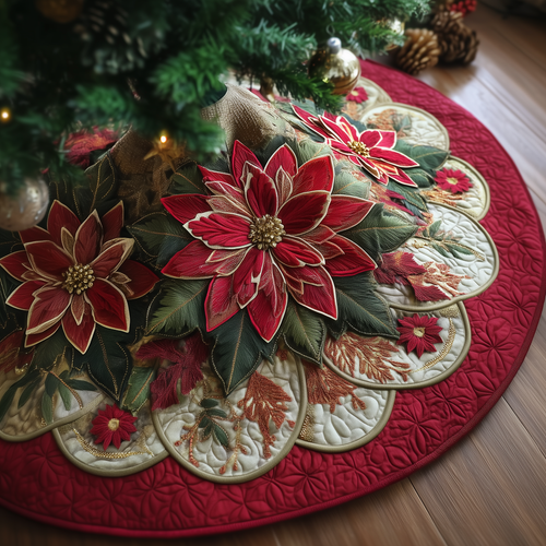 Poinsettia Blossom Quilted Tree Skirt GFTOQA42
