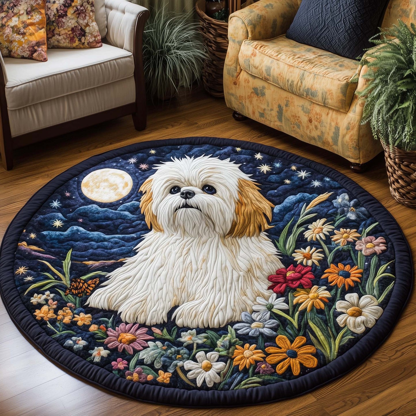 Moonlit Shi Tzu Quilted Round Mat GFTOQA489