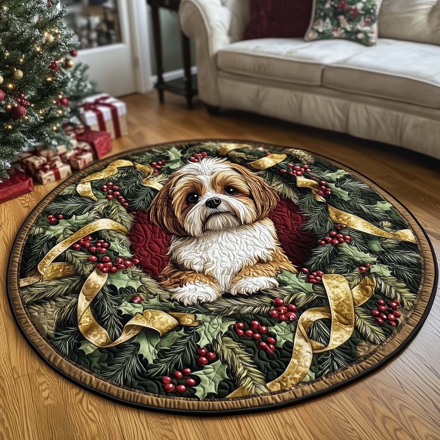 Holly Shi Tzu Quilted Round Mat GFTOQA492