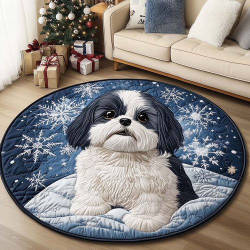 Snowflake Shi Tzu Quilted Round Mat GFTOQA493