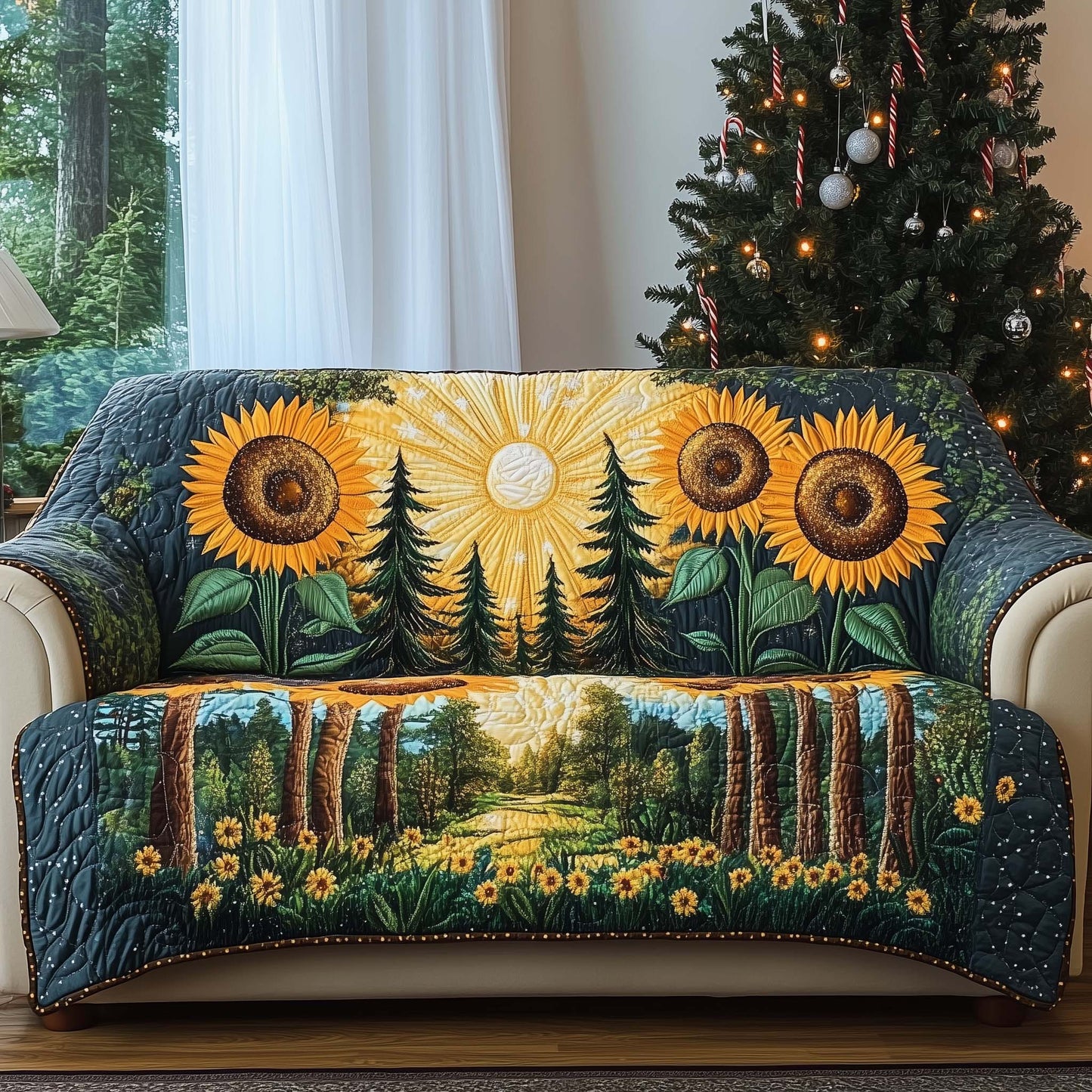 Forest Glow Quilted Sofa Cover GFTOQA507