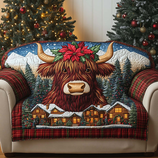 Poinsettia Crown Quilted Sofa Cover GFTOQA517