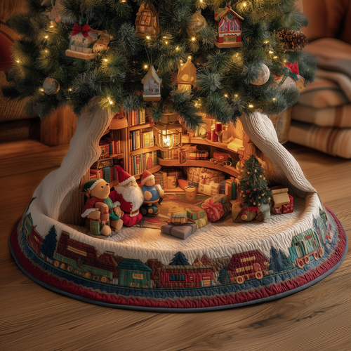 Santa Library Quilted Tree Skirt GFTOQA52