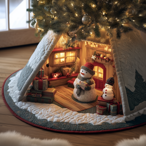 Snowman Cottage Quilted Tree Skirt GFTOQA53