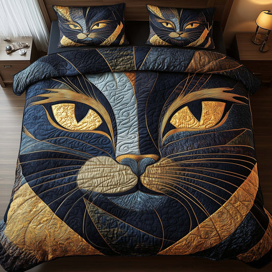 Golden Eclipse Cat Duvet Cover Set GFTOQA547