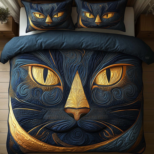 Golden Eclipse Cat Duvet Cover Set GFTOQA548