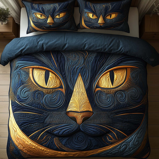 Golden Eclipse Cat Duvet Cover Set GFTOQA548