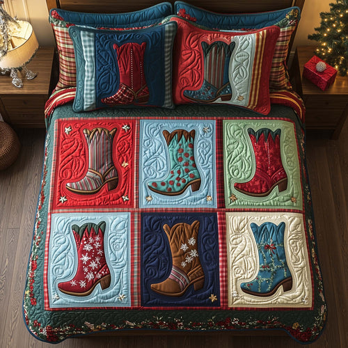Western Boots Grid Duvet Cover Set GFTOQA557