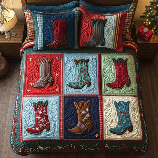 Western Boots Grid Duvet Cover Set GFTOQA557