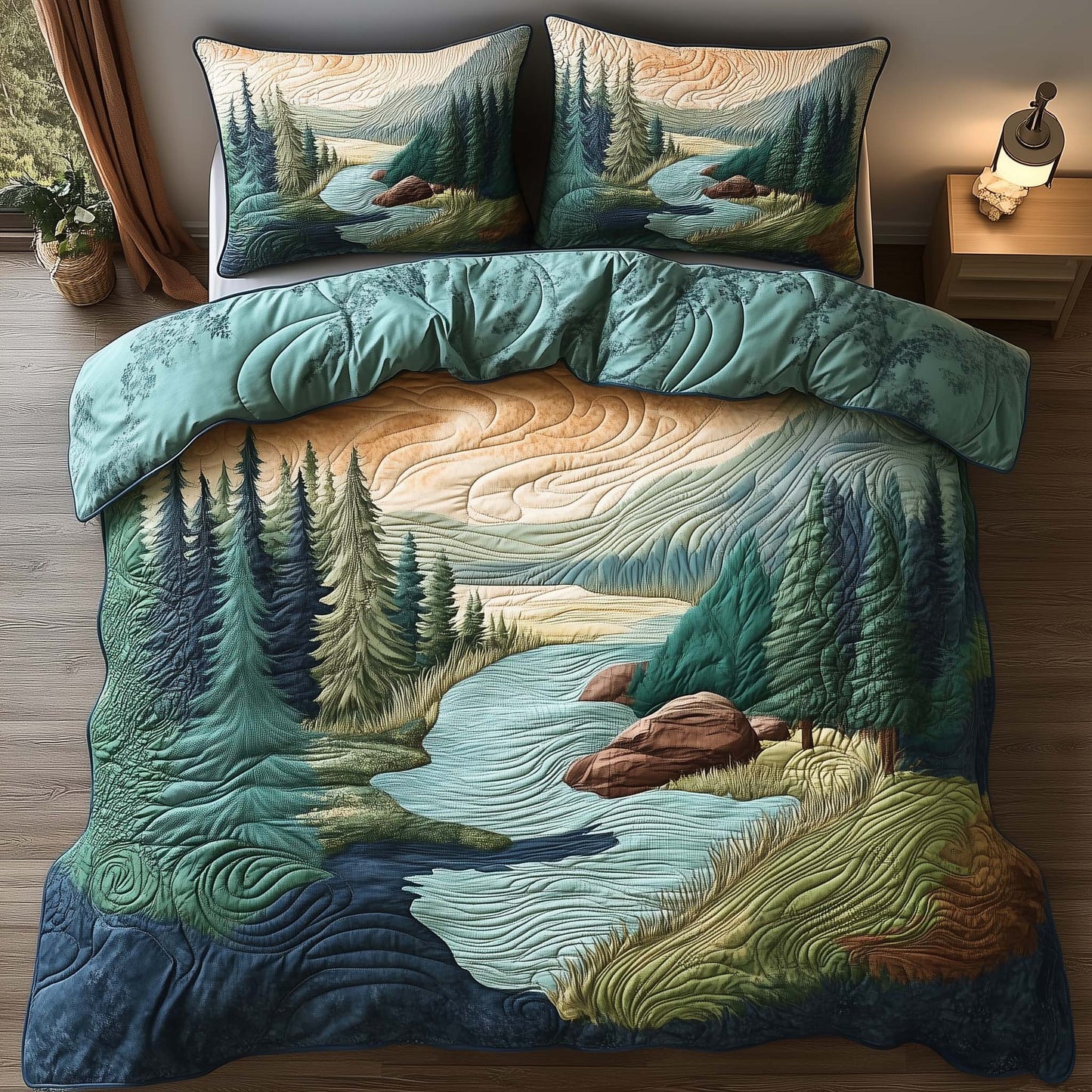 Misty River Forest Duvet Cover Set GFTOQA565