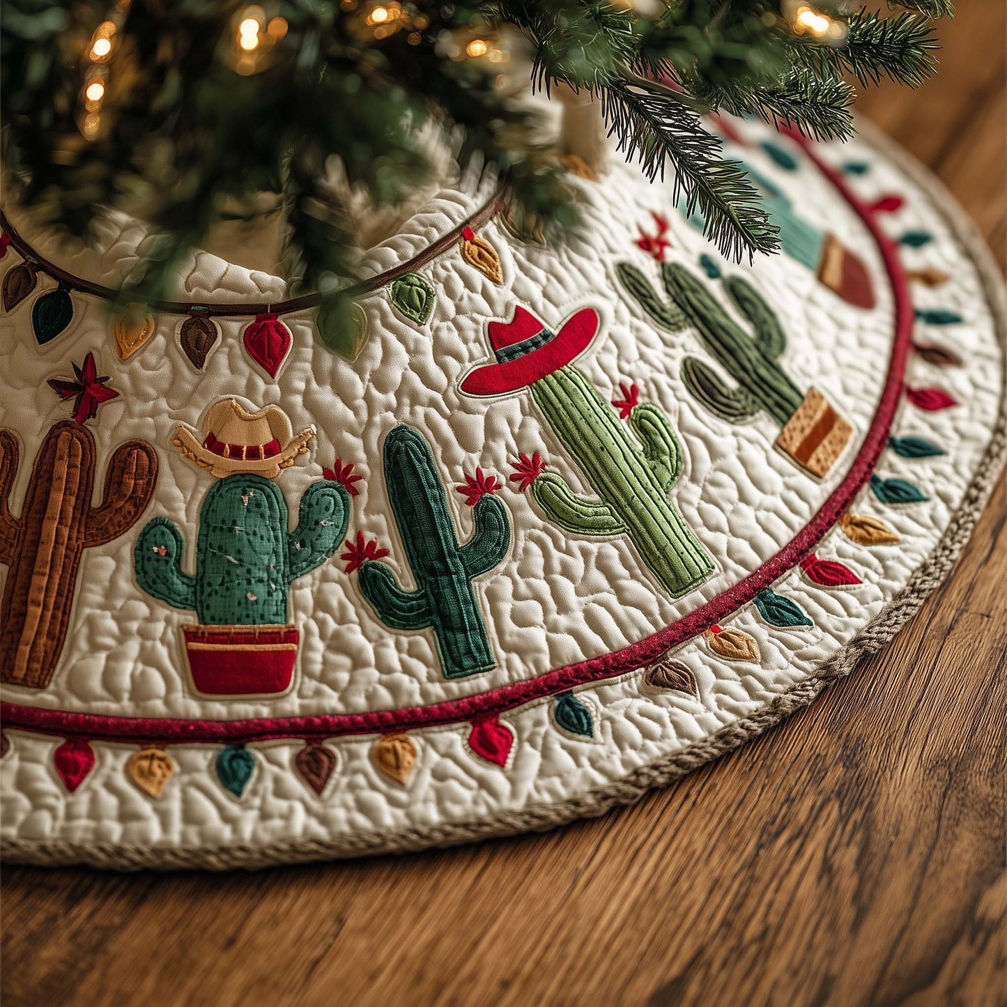 Festive Cactus Quilted Tree Skirt GFTOQA57