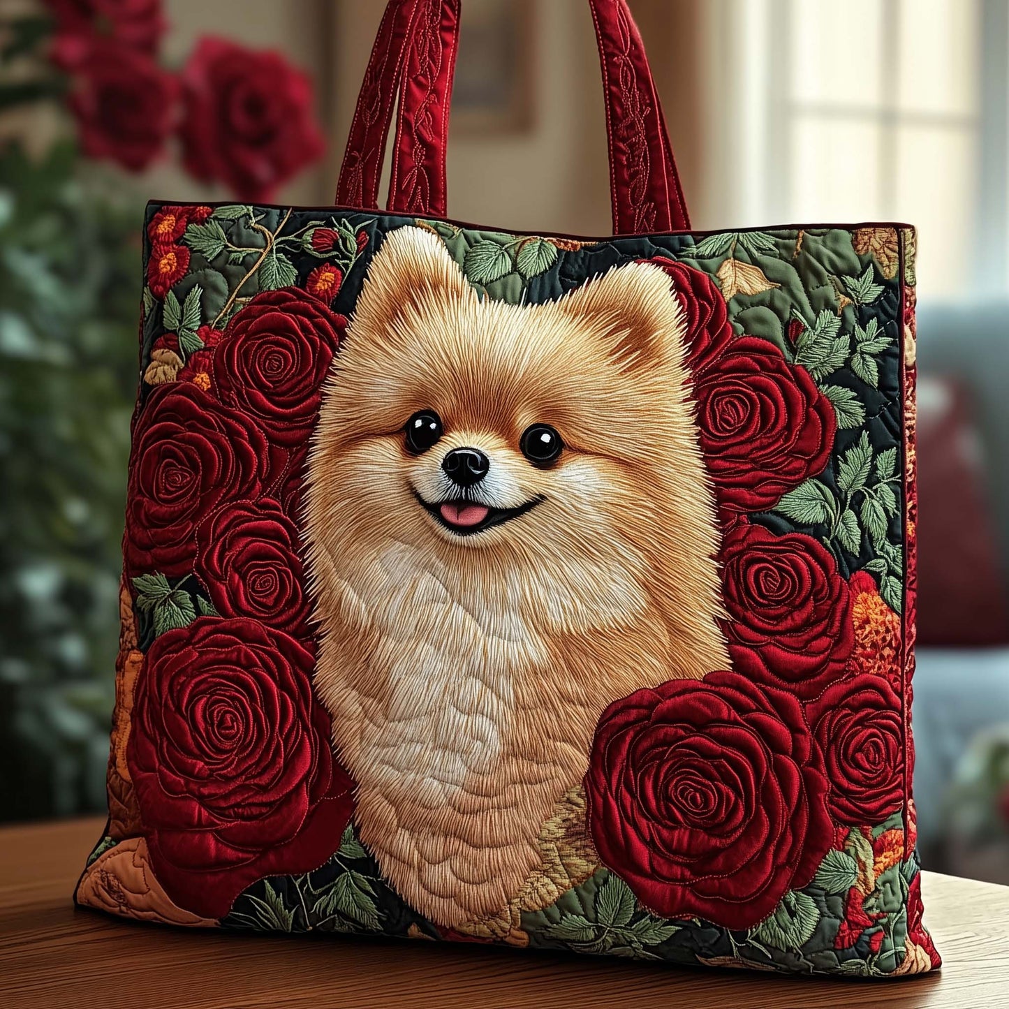 Crimson Pom Quilted Tote Bag GFTOQA645