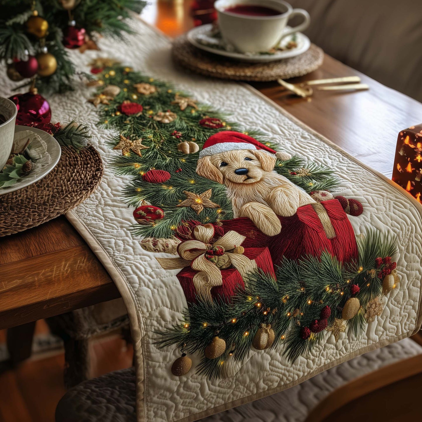 Puppy Santa Quilted Table Runner GFTOQA71