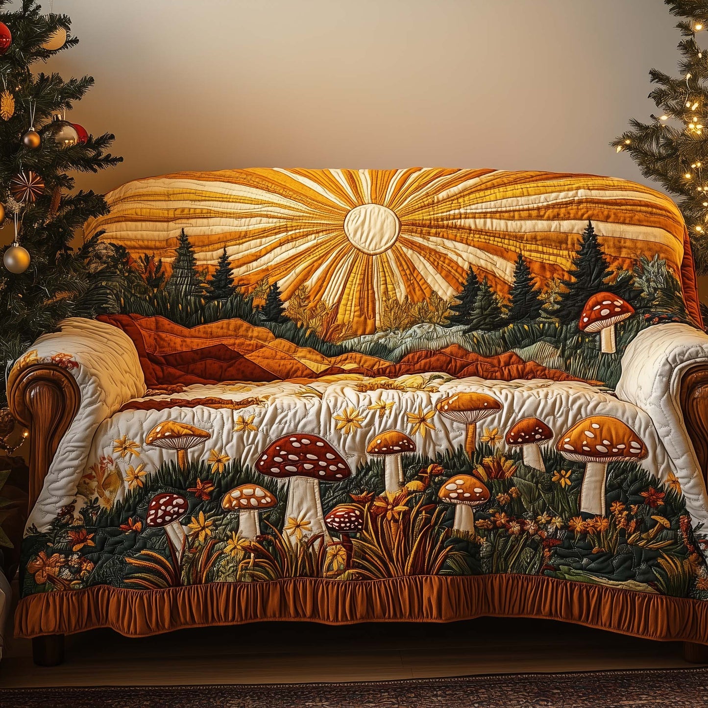 Folk Sunrise Quilted Sofa Cover GFTOQA745