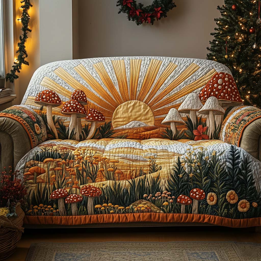 Folk Sunrise Quilted Sofa Cover GFTOQA746