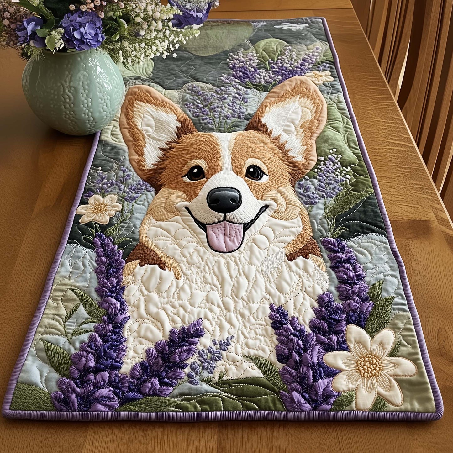 Lavender Corgi Quilted Table Runner GFTOQA801