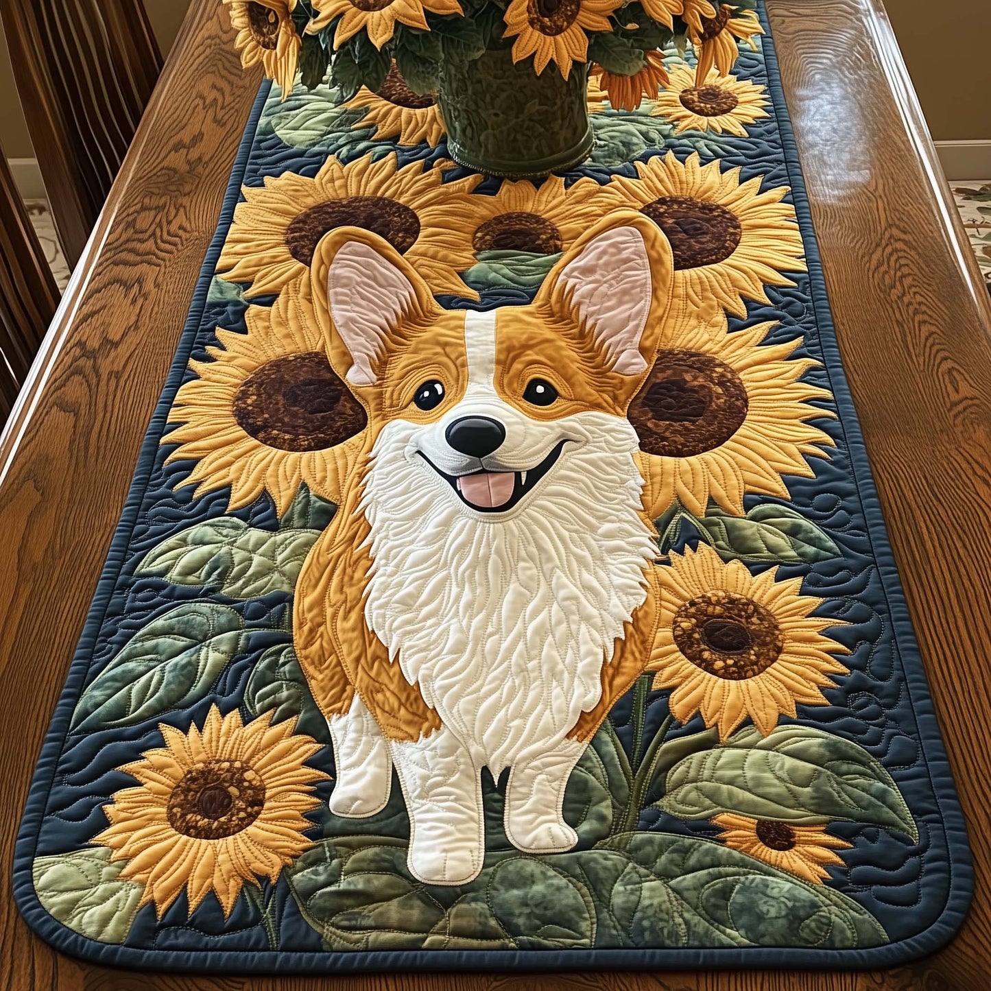 Sunflower Corgi Quilted Table Runner GFTOQA803