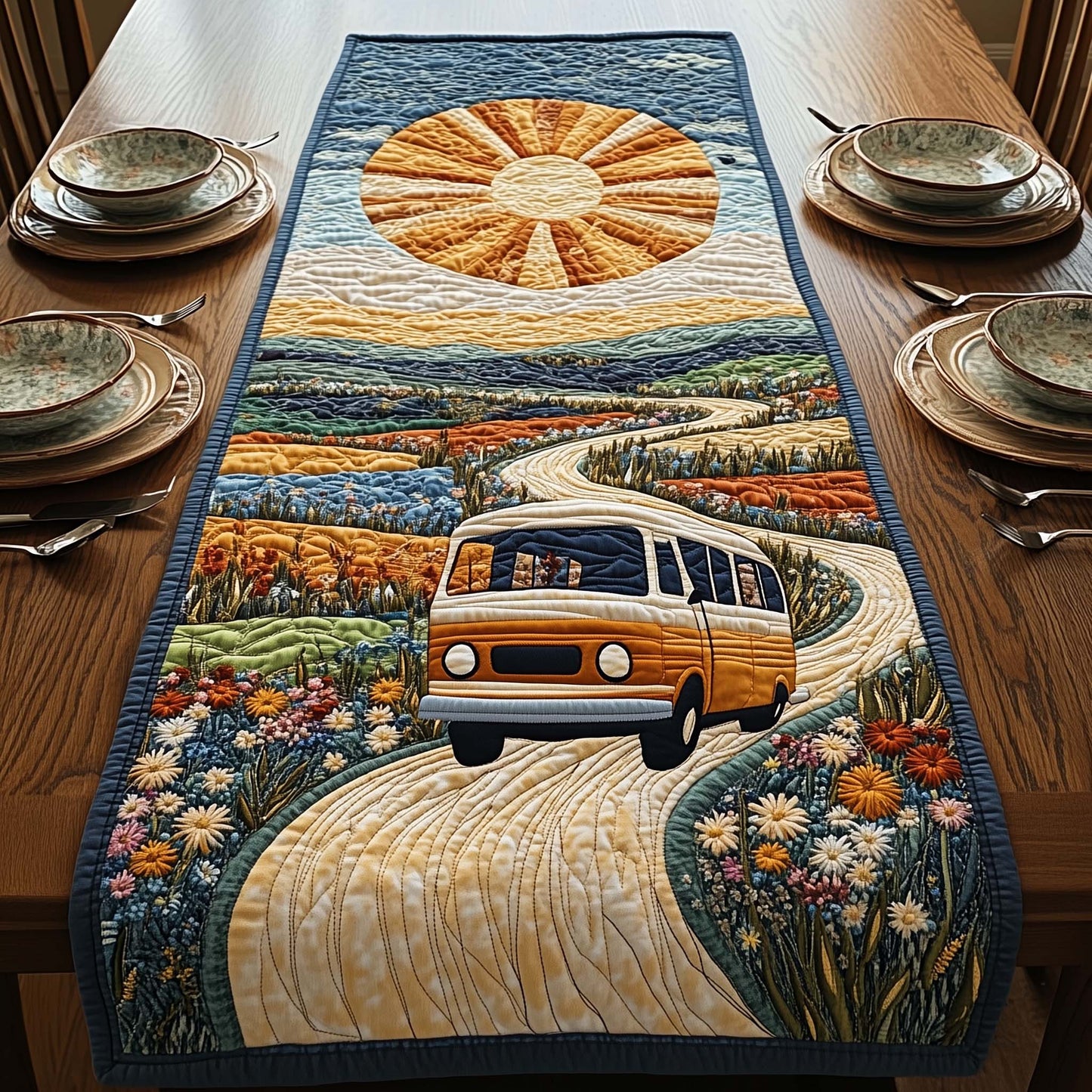 Hippie Van Quilted Table Runner GFTOQA809