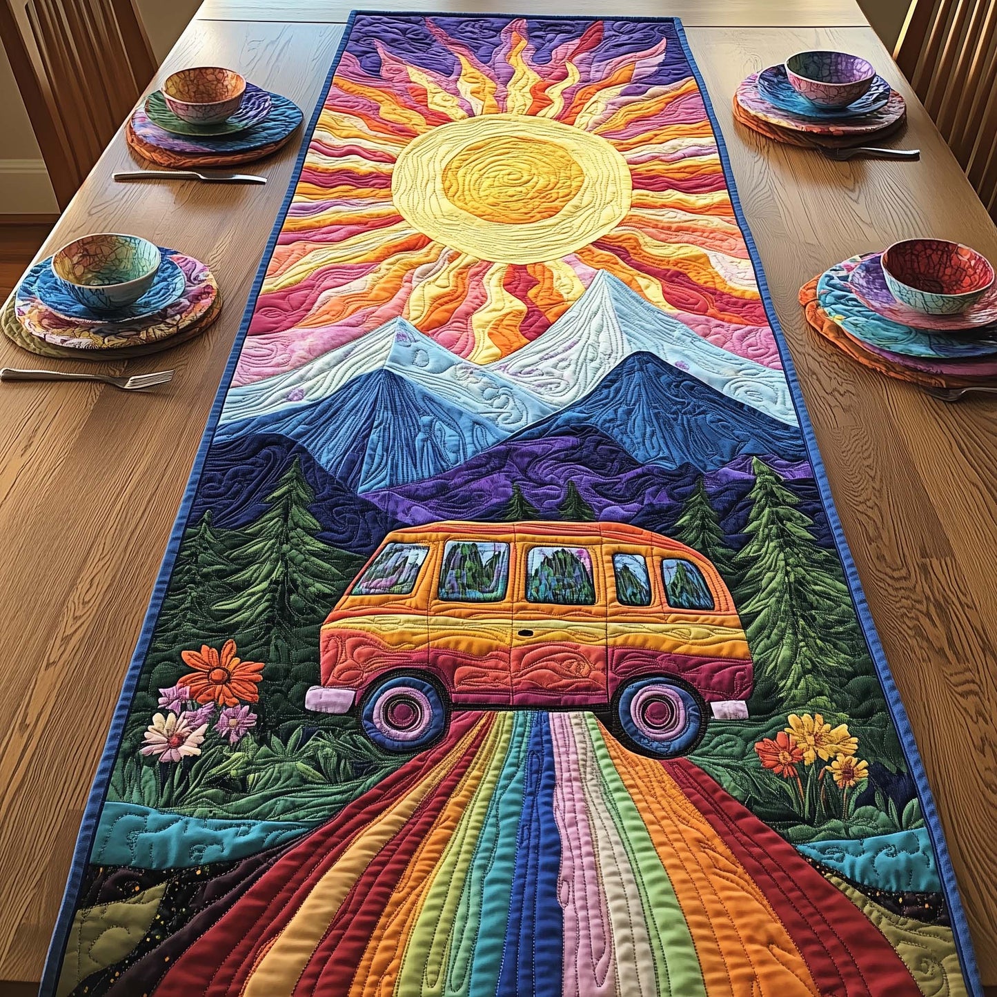 Hippie Van Quilted Table Runner GFTOQA814