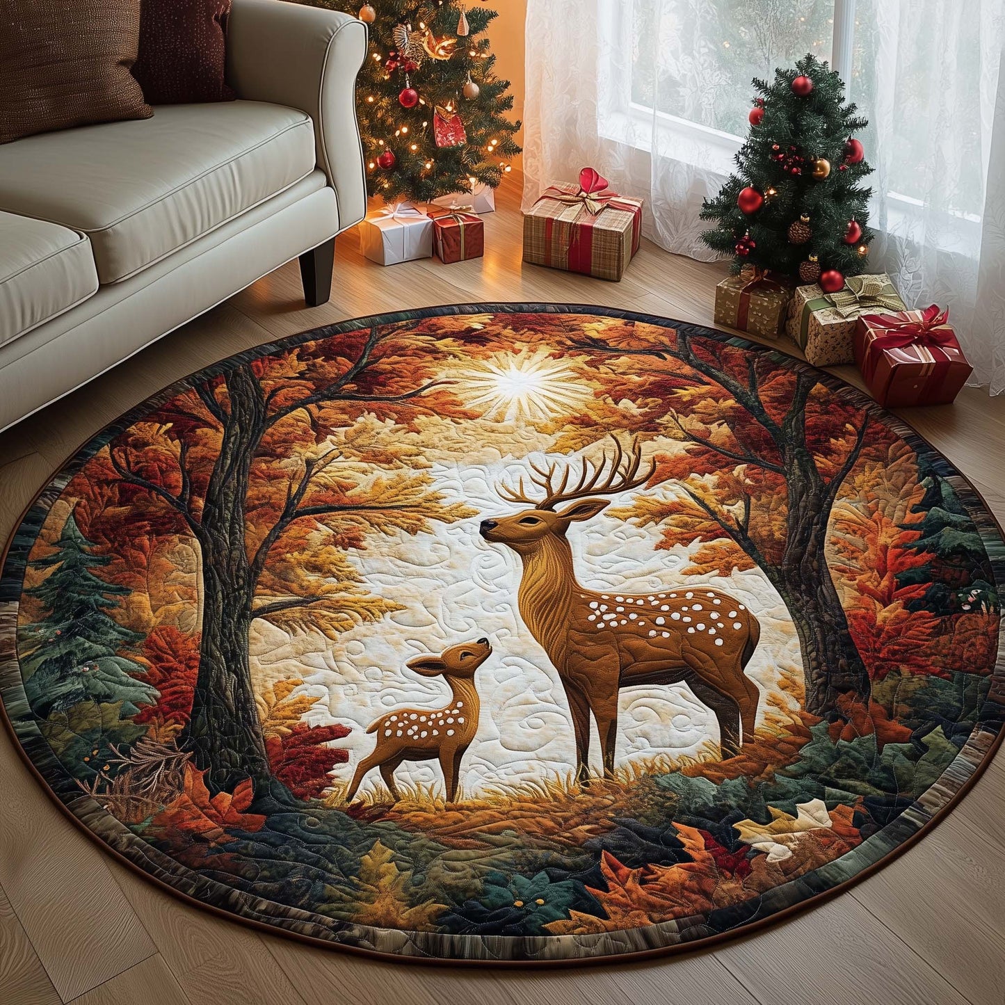 Reindeer Family Quilted Round Mat GFTOQA890