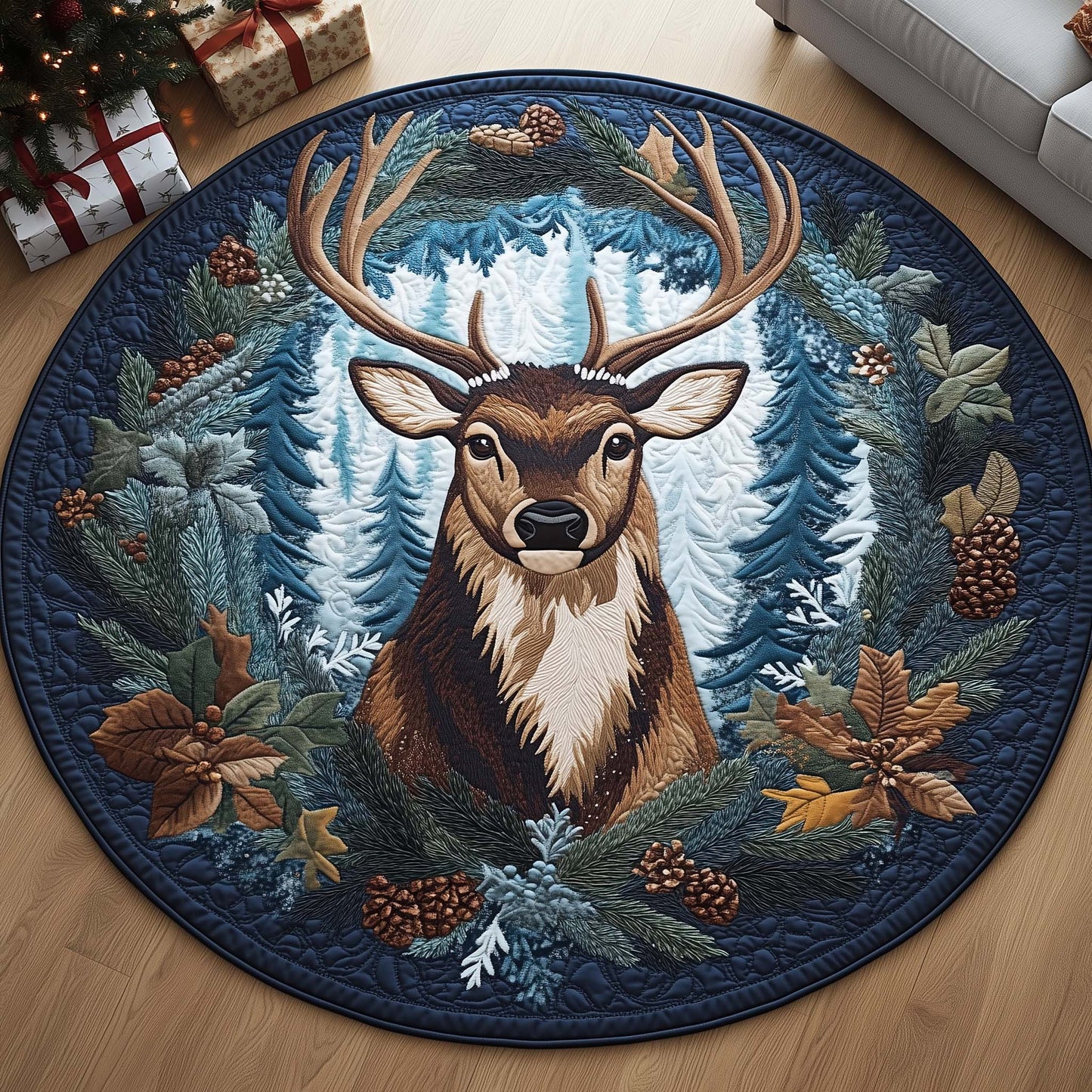 Winter Reindeer Quilted Round Mat GFTOQA900
