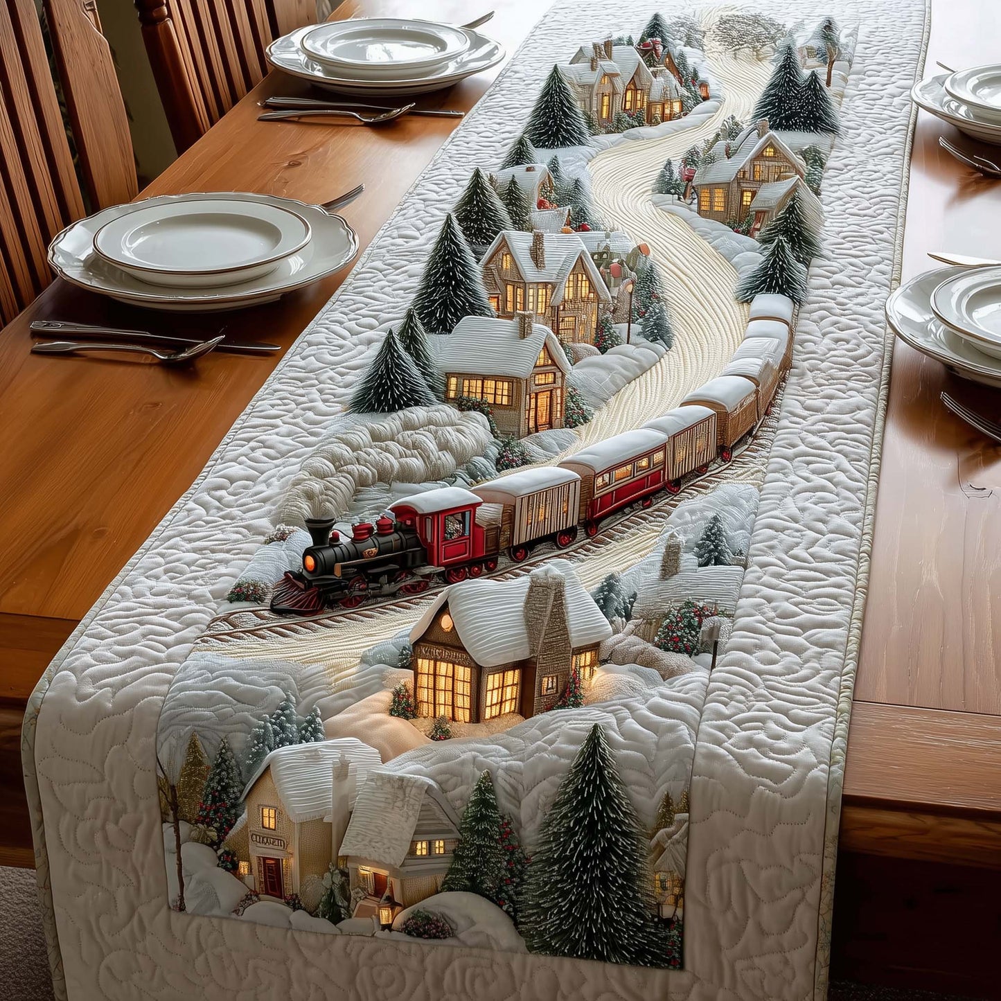 Snowy Village Quilted Table Runner GFTOQM1001