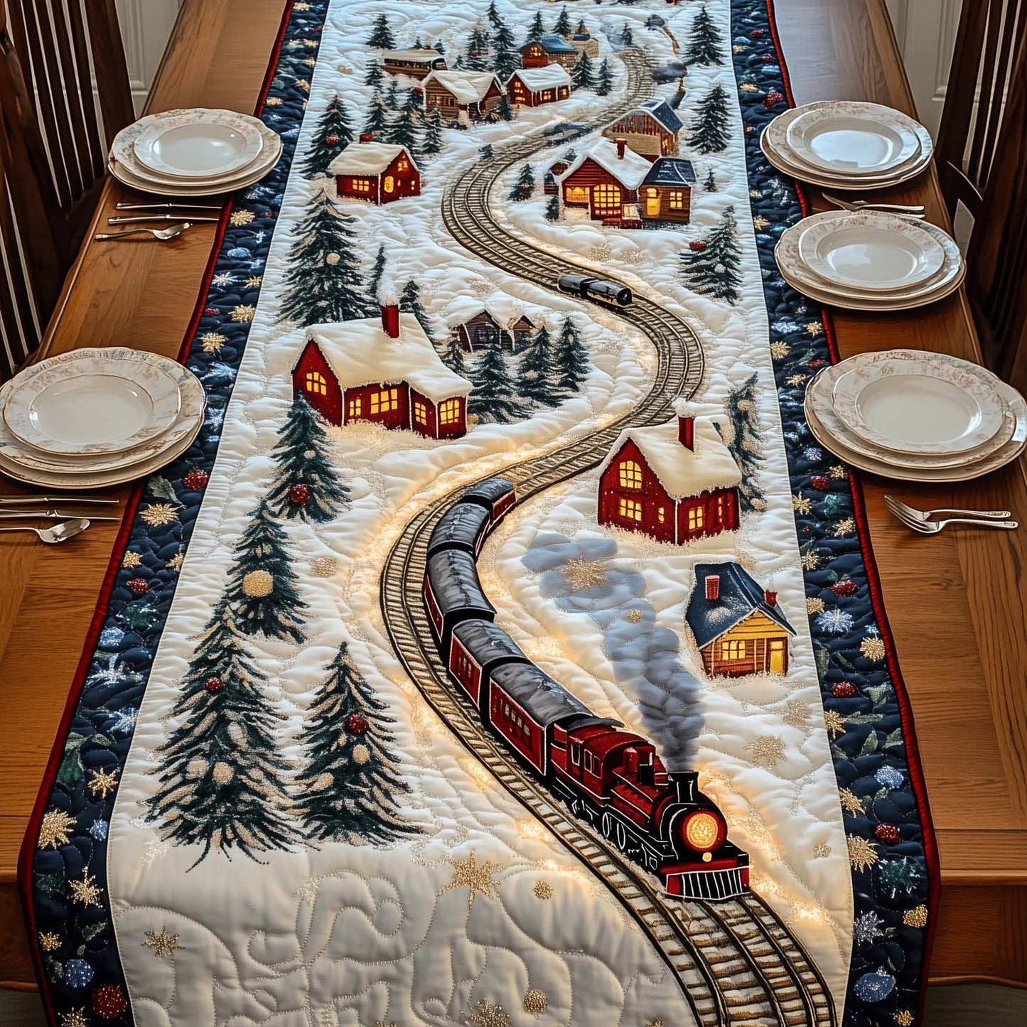 Winter Railway Quilted Table Runner GFTOQM1003