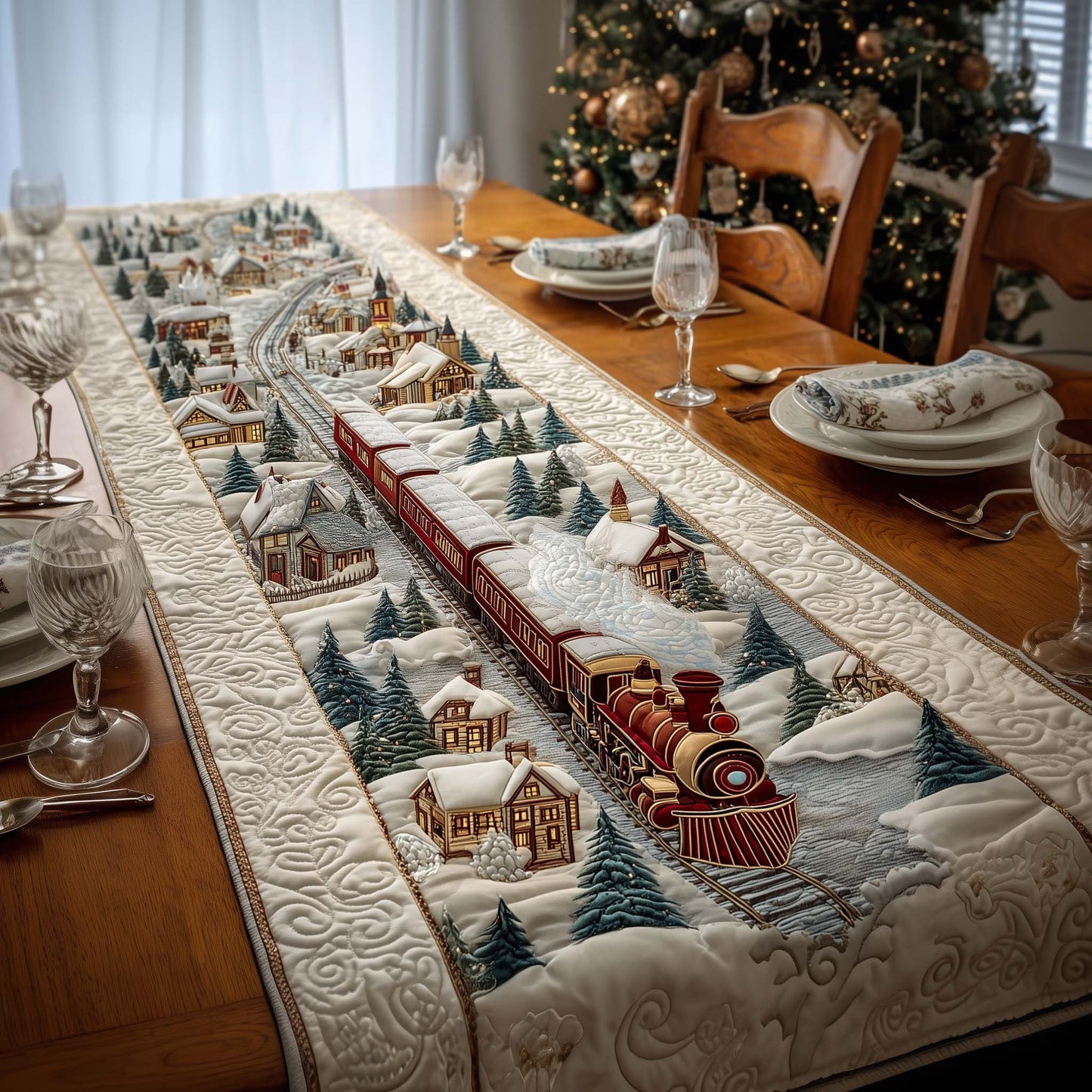 Snowy Express Quilted Table Runner GFTOQM1005