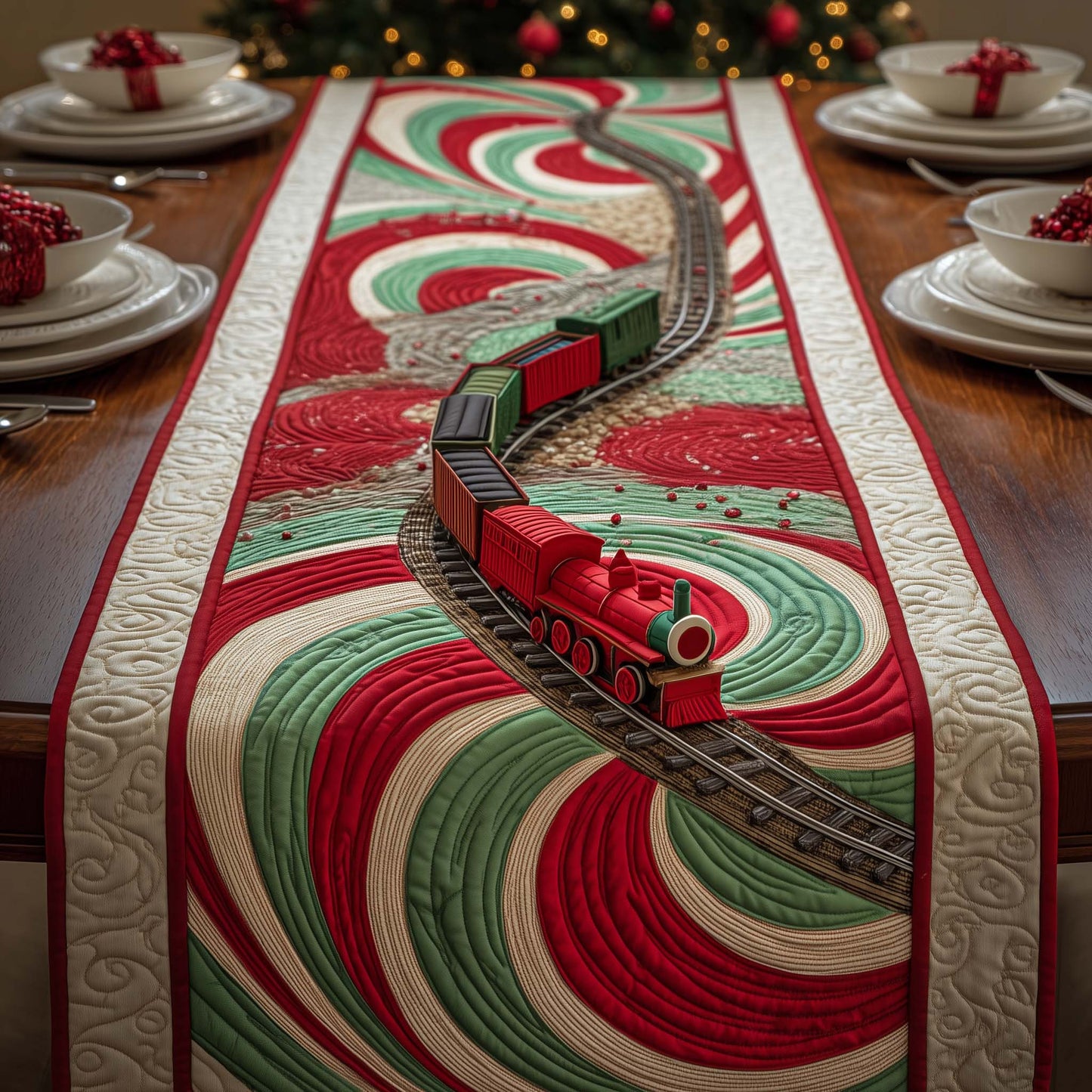 Peppermint Track Quilted Table Runner GFTOQM1006