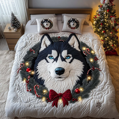 Wreath Husky 3-Piece Quilted Bedding Set GFTOQM1038