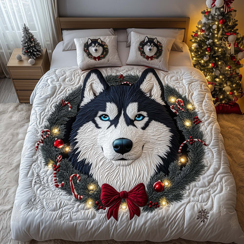 Wreath Husky 3-Piece Quilted Bedding Set GFTOQM1038